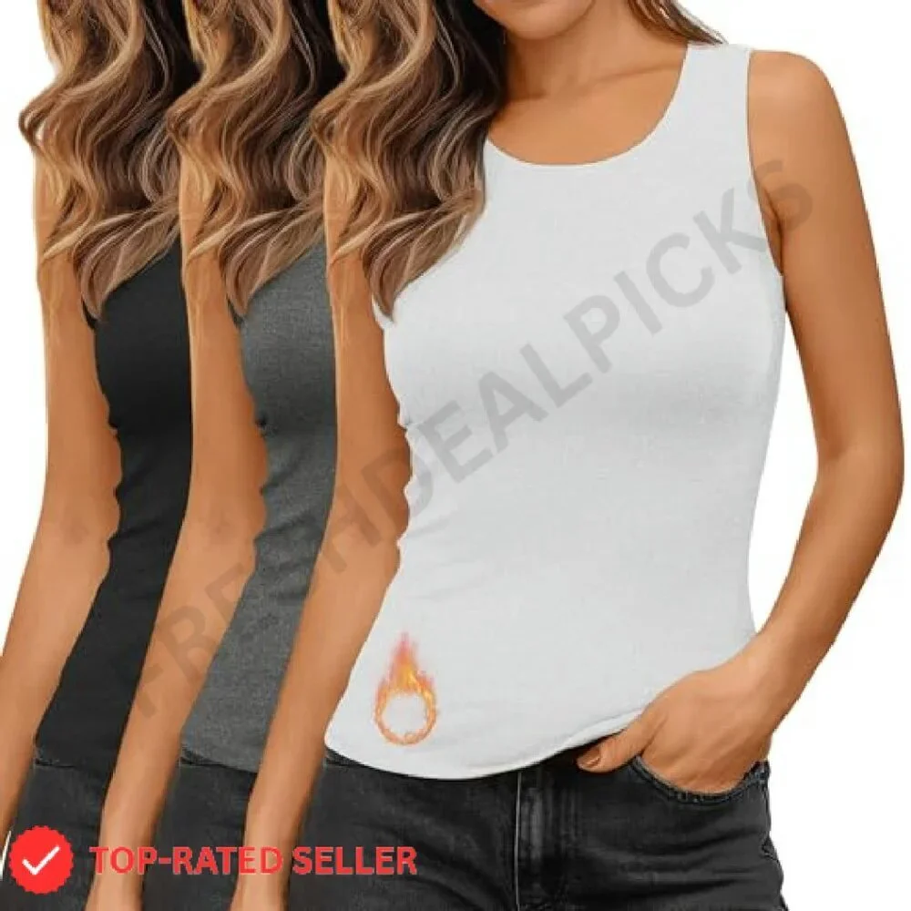 Fleece Thermal Tank Tops 3 Pack Frayed Edge Base Layer Minimal Chic